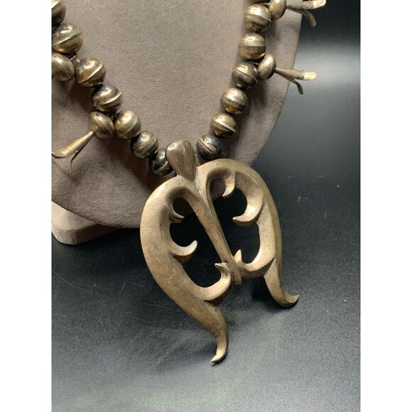 Squash Blossom NAJA Pendant Sterling Silver Native American Silver Pearls Long C - Picture 4 of 15